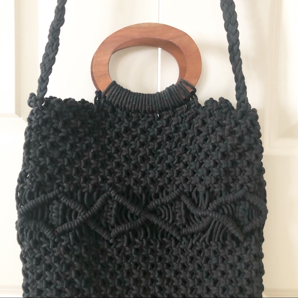 Danielle Nicole Boho Fringe Black Macrame Crossbo… - image 2